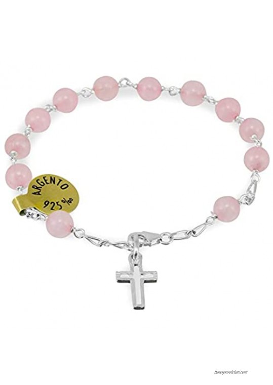 Pink Rosary Bracelet Pietre Dure Beads Sterling Silver