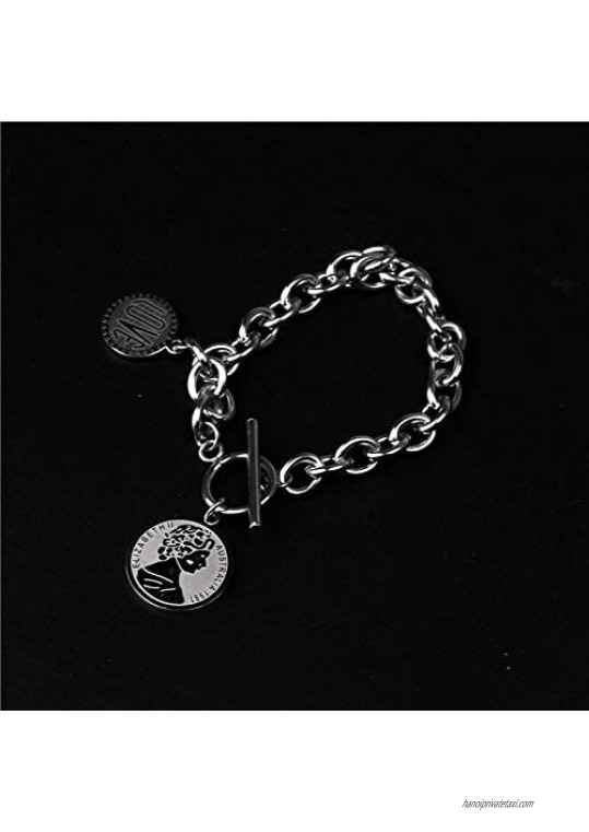 Queen Elizabeth Link Bracelet Stainless Steel Coin Charm Toggle Easy Clasp Celebrity Souvenir for Women Girls Jewelry Gifts
