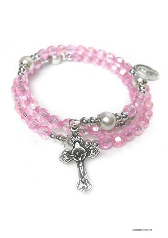Rosary Bracelet - Angel Pink Crystal Full 5 Decade Rosary Bracelet