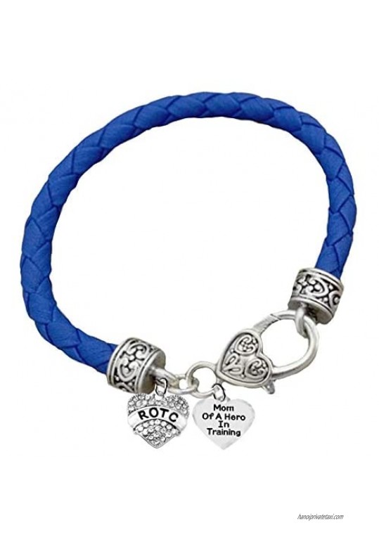 ROTC Mom Of A Hero In Training Genuine Air Force Blue Leather Bracelet Hypoallergenic Safe-Nickel Lead And Cadmium Free