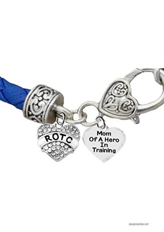 ROTC Mom Of A Hero In Training Genuine Air Force Blue Leather Bracelet Hypoallergenic Safe-Nickel Lead And Cadmium Free