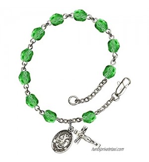 St. Catherine of Bologna Silver Plate Rosary Bracelet 6mm August Green Fire Polished Beads Crucifix Size 5/8 x 1/4 medal