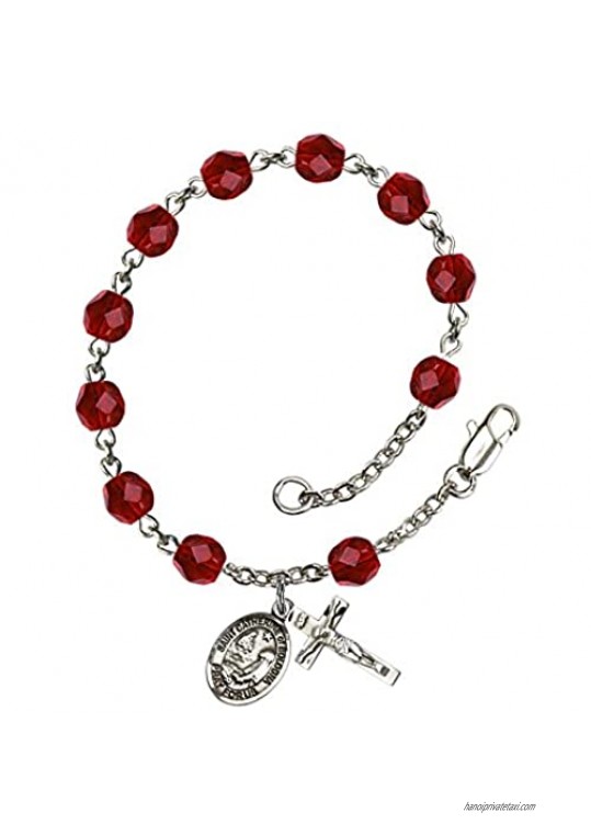 St. Catherine of Bologna Silver Plate Rosary Bracelet 6mm July Red Fire Polished Beads Crucifix Size 5/8 x 1/4 medal charm