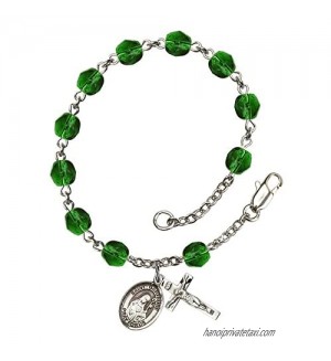 St. Gertrude of Nivelles Silver Plate Rosary Bracelet 6mm May Green Fire Polished Beads Crucifix Size 5/8 x 1/4 medal charm