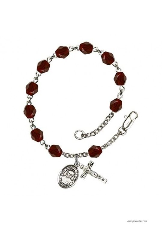 St. Ignatius of Loyola Silver Plate Rosary Bracelet 6mm January Red Fire Polished Beads Crucifix Size 5/8 x 1/4 medal charm