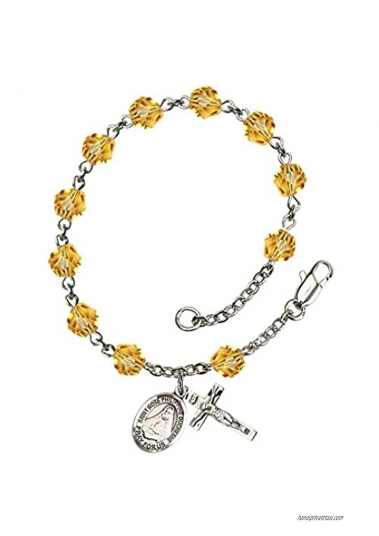 St. Rose Philippine Duchesne Silver Plate Rosary Bracelet 6mm November Yellow Fire Polished Beads Crucifix 5/8 x 1/4 medal