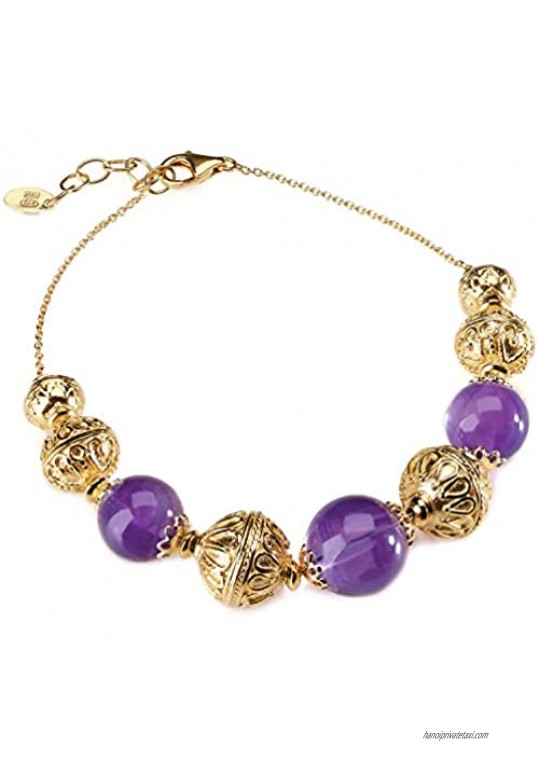 Stauer Women's Pearl Cut Amethyst Medici Italian Bracelet with Gold-Finished .925 Sterling Silver Setting