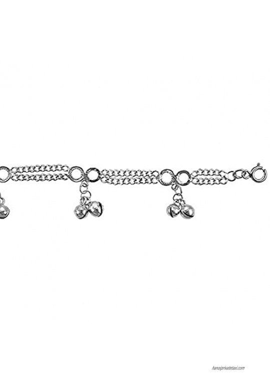 Sterling Silver Dangling Double Cluster Jingle Bells Charm Charm Bracelet for Women 7mm drop fits 7-8 inch wrists