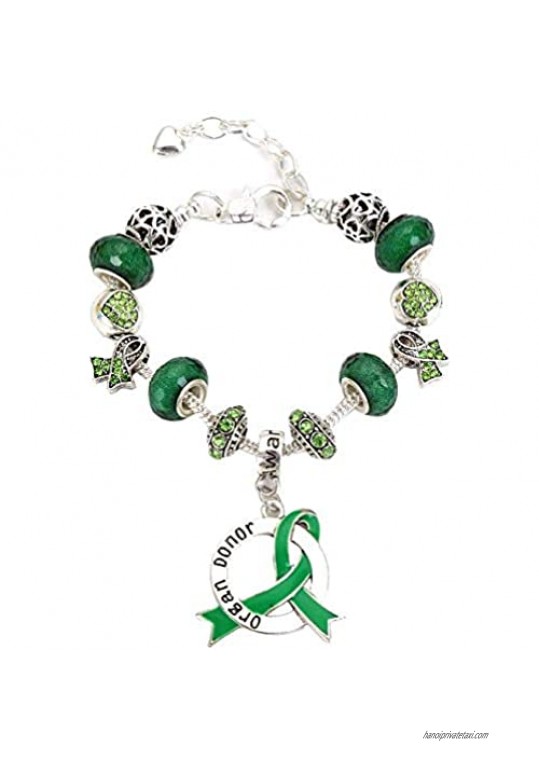 The Awareness Store Organ Donor Luxury Charm Bracelet in Gift Box Green Sterling Silver Plated