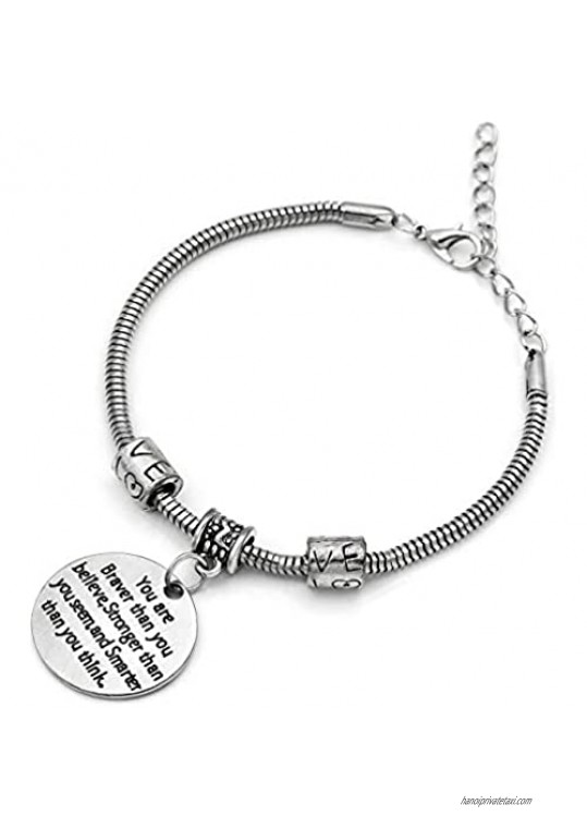 XYIYI Inspirational Gift Bangle You're Braver Stronger Smarter Than You Think Adjustable Bracelet Family Friend Gift for Women Men