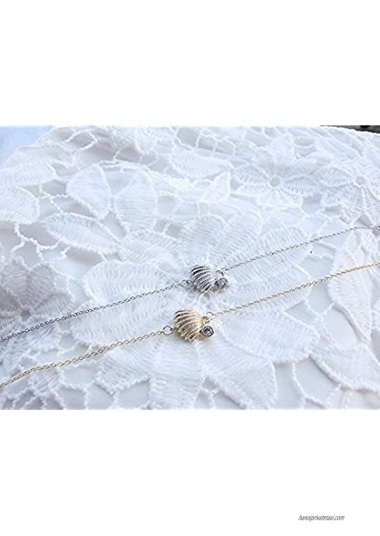 YAN & LEI Sterling Silver Shell Starfish Snowflake CZ Charm Slim Dainty Adjustable Bracelet
