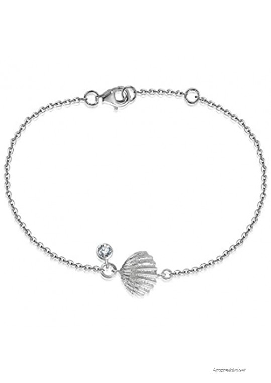 YAN & LEI Sterling Silver Shell Starfish Snowflake CZ Charm Slim Dainty Adjustable Bracelet