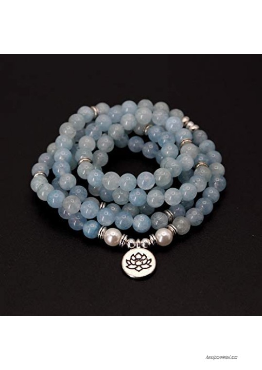 Zozu Fashion Women bracelet Natural Stone beads with Lotus OM Buddha Charm Yoga Bracelet 108 mala necklace dropshipping (life tree-Aquamarine)