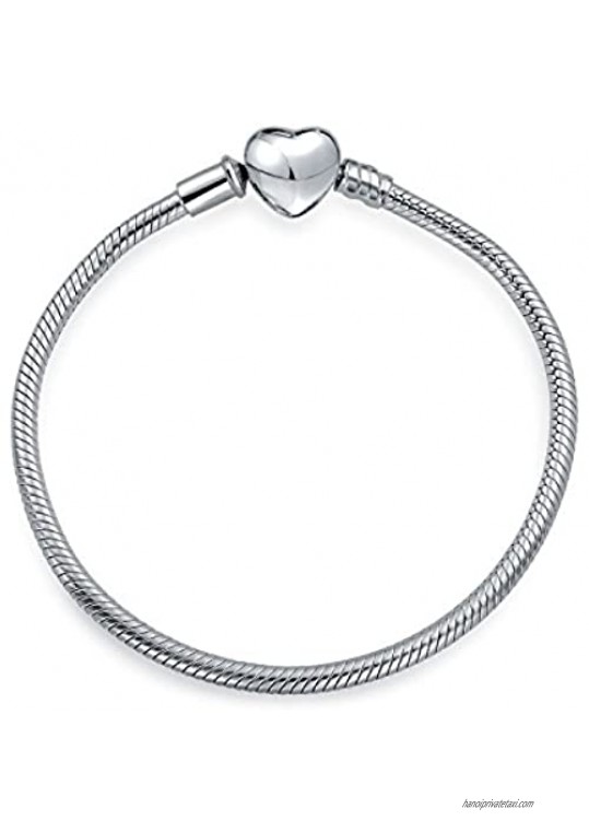 925 Sterling Silver Starter Snake Chain Bracelet for Women Teen Heart Clasp Fits European Beads Charm 7 7 8 8.5 Inch