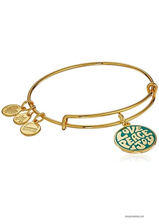 Alex and Ani Womens Words are Powerful Love Peace Joy EWB Bangle Bracelet Shiny Gold Expandable