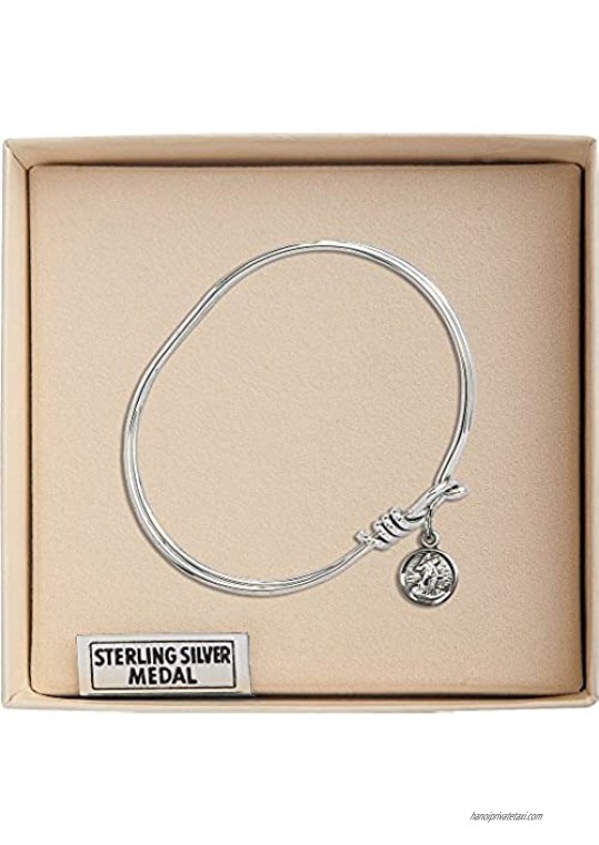 Bonyak Jewelry Oval Eye Hook Bangle Bracelet w/Guardian Angel in Sterling Silver