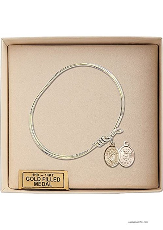 Bonyak Jewelry Oval Eye Hook Bangle Bracelet w/St. Christopher/Air Force in Gold-Filled