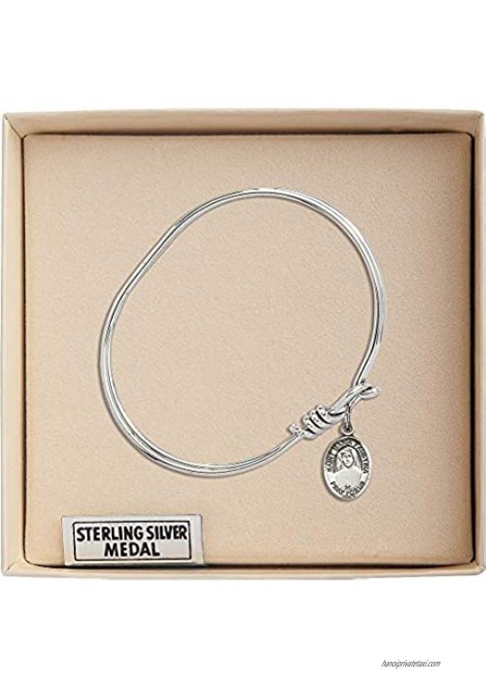 Bonyak Jewelry Oval Eye Hook Bangle Bracelet w/St. Maria Faustina in Sterling Silver