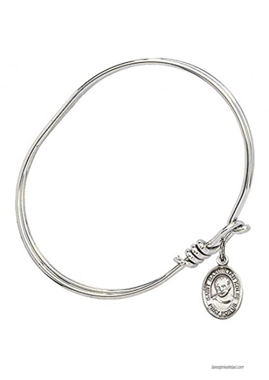 Bonyak Jewelry Oval Eye Hook Bangle Bracelet w/St. Maximilian Kolbe in Sterling Silver