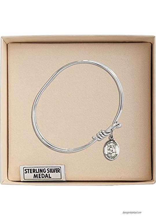 Bonyak Jewelry Oval Eye Hook Bangle Bracelet w/St. Vitus in Sterling Silver