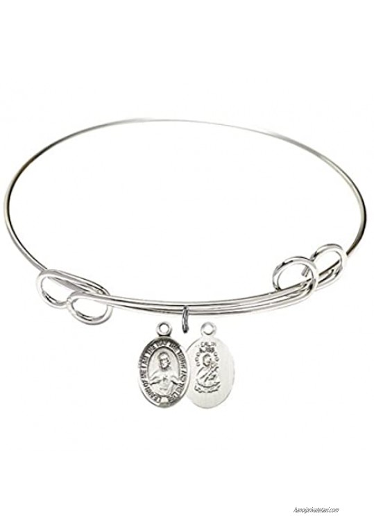 Bonyak Jewelry Round Double Loop Bangle Bracelet w/Scapular in Sterling Silver
