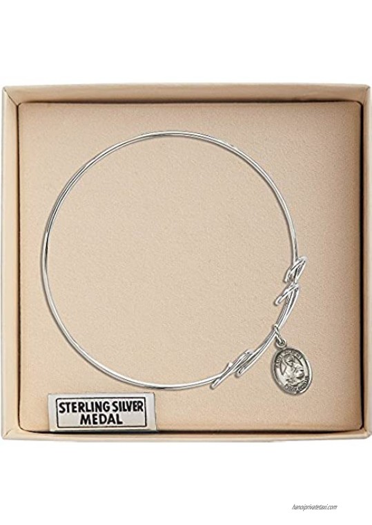 Bonyak Jewelry Round Double Loop Bangle Bracelet w/St. Albert The Great in Sterling Silver