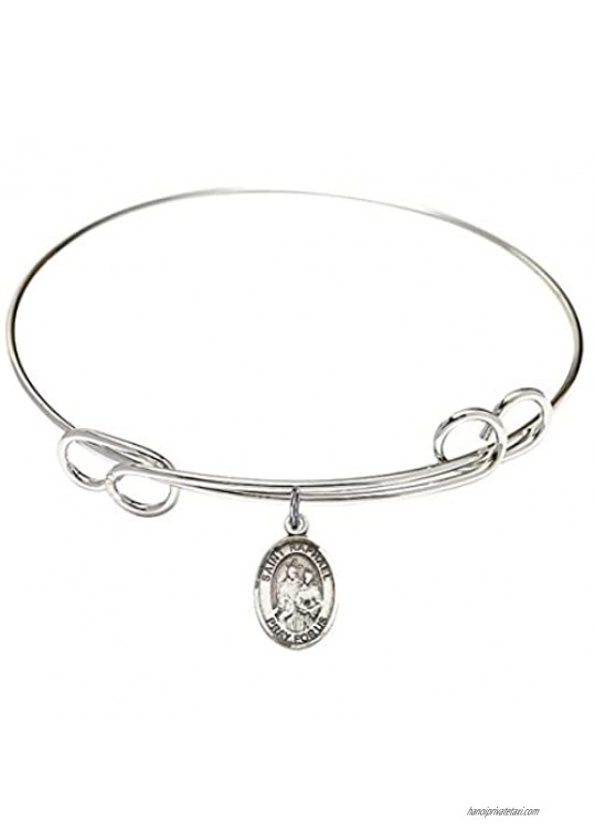 Bonyak Jewelry Round Double Loop Bangle Bracelet w/St. Raphael The Archangel in Sterling Silver