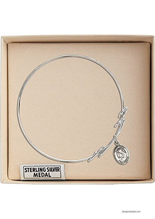Bonyak Jewelry Round Double Loop Bangle Bracelet w/St. Rose of Lima in Sterling Silver