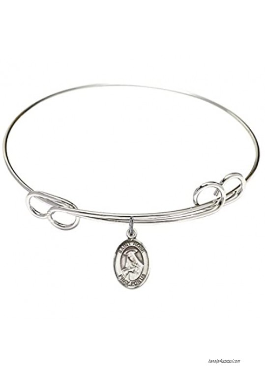Bonyak Jewelry Round Double Loop Bangle Bracelet w/St. Rose of Lima in Sterling Silver