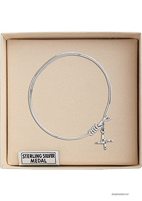 Bonyak Jewelry Round Eye Hook Bangle Bracelet w/St. Brigid Cross in Sterling Silver