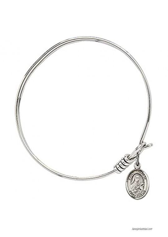 Bonyak Jewelry Round Eye Hook Bangle Bracelet w/St. Therese of Lisieux in Sterling Silver