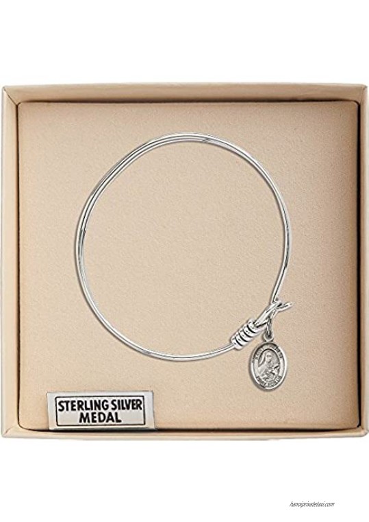Bonyak Jewelry Round Eye Hook Bangle Bracelet w/St. Therese of Lisieux in Sterling Silver