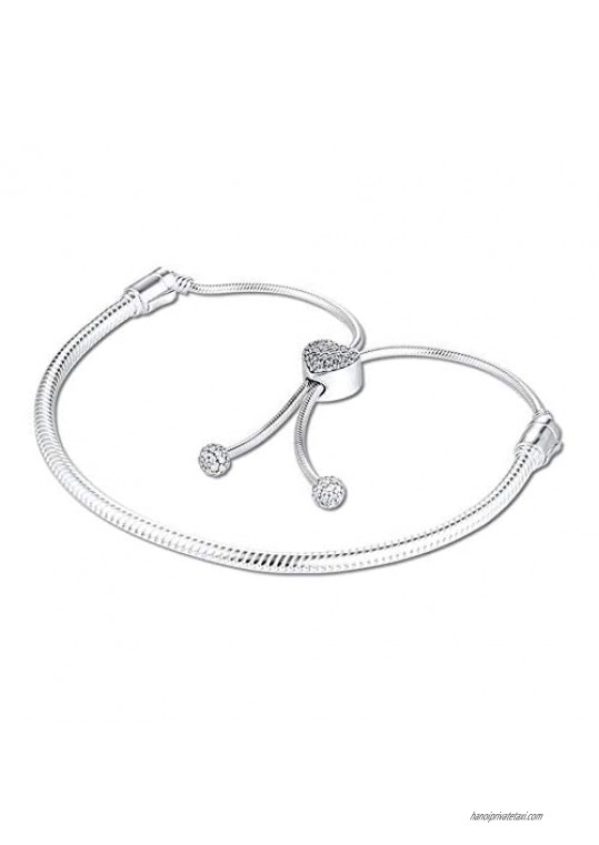 Bracelet Femme 925 Sterling Pave Heart Clasp Snake Chain Slider Charm Bracelets For Women Diy
