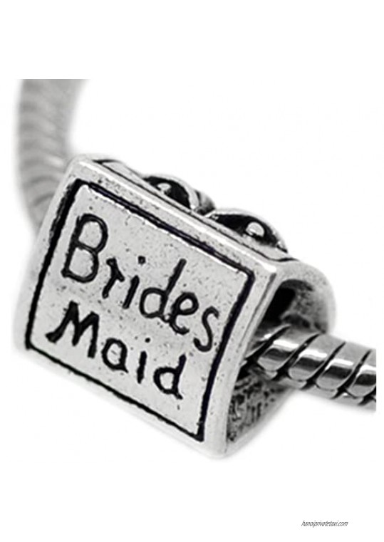 " Bridesmaid" 3 Sided Charm w/Dress  Wedding Bells Bead For Snake Chain Charm Bracelet