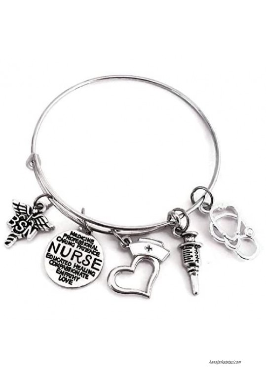 BSN Bracelet  BSN Jewelry  BSN Nurse Bracelet  Nurse Bracelet  Nurse Jewelry  Nurse Gift  Nurse Graduation Gift  Nurse Hat  Syringe  Stethoscope Charm  Nurse Bangle Bracelet  BSN Bangle Bracelet