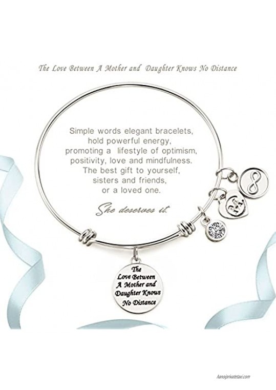Charmire Inspirational Bracelets (White Gold-The Love Between Daughter and Mother Knows no Distance)