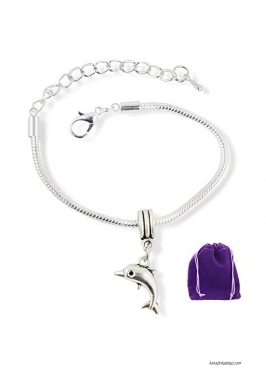 Dolphin Charm Bracelet | Dolphin Stainless Steel Snake Chain Charm Bracelet