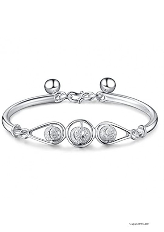 DUANMEINAD Women's Simple Beads Bangle Bracelet Transfer Lucky Beads 925 Sterling Silver Bracelet Bangle