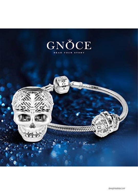 GNOCE Skull Charm Bracelet for Women 925 Sterling Silver Bangle Bracelet with Skull Charm Beads Basic Charm Bangle with Clasp For Wife Daughter