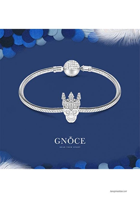 GNOCE Skull Queen Charm Bracelet Sterling Silver Unique Skull Queen Snake Chain Basic Charm Bangle with Round Clasp