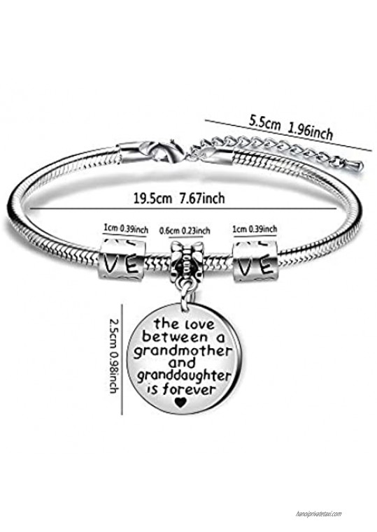 KENYG The Love Between A Mother and Daughter is Forever Round Shape Pendant Snake Bracelet Bangle for Mother (Grandmother and Granddaughter)