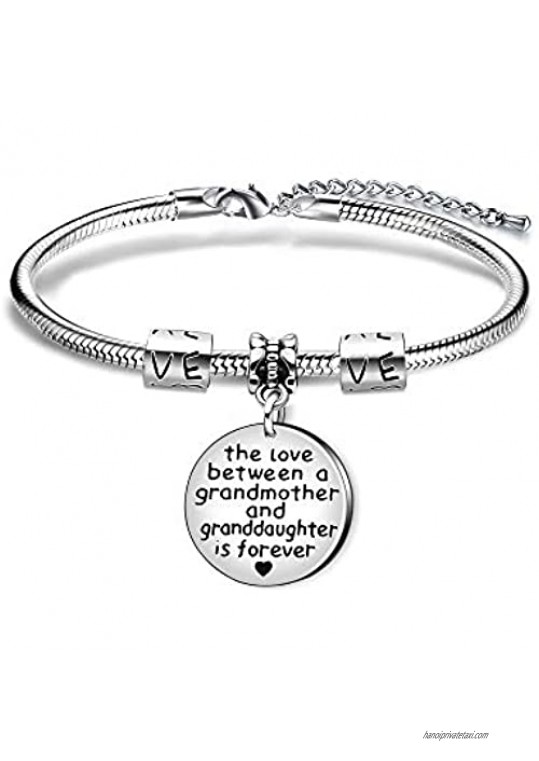 KENYG The Love Between A Mother and Daughter is Forever Round Shape Pendant Snake Bracelet Bangle for Mother (Grandmother and Granddaughter)