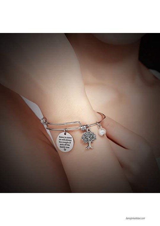 Luvalti Bangle Bracelet Engraved Sister to sister we will always be a couple of nuts off the family tree Inspirational Jewelry