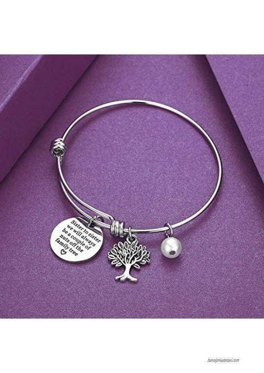 Luvalti Bangle Bracelet Engraved Sister to sister we will always be a couple of nuts off the family tree Inspirational Jewelry