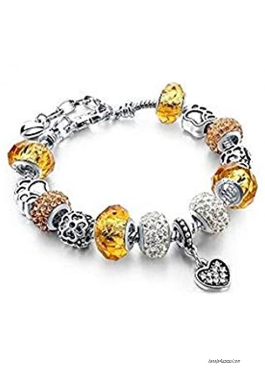 MERSDW Charm Beaded Bracelet Handmade Carved Crystal Snake Chain Bead Bracelet Jewelry Gifts for Women Mom Grandma (Yellow)