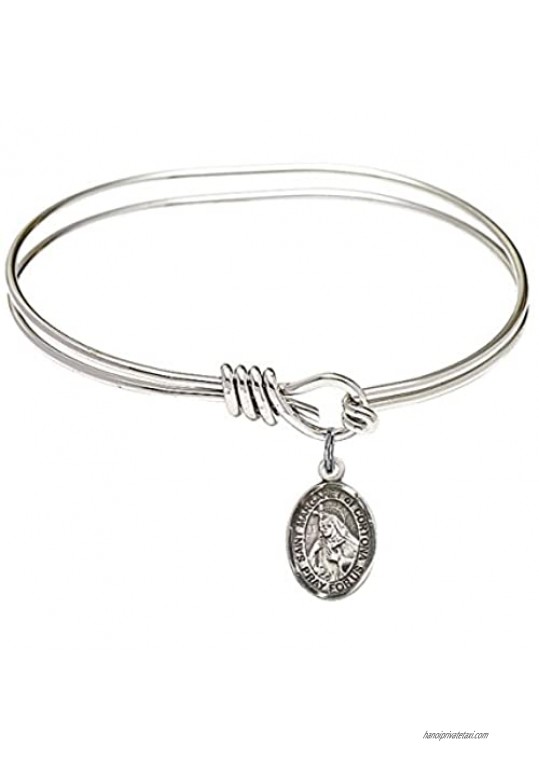 Oval Eye Hook Bangle Bracelet w/St. Margaret of Cortona in Sterling Silver