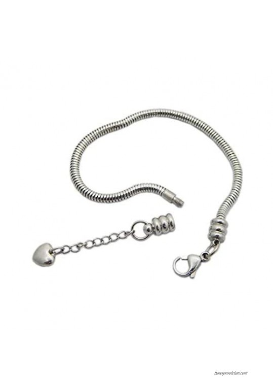 SBI Jewelry Women Girls Stainless Steel Bracelet for Charm Bead Heart Snake Chain Birthday Gift