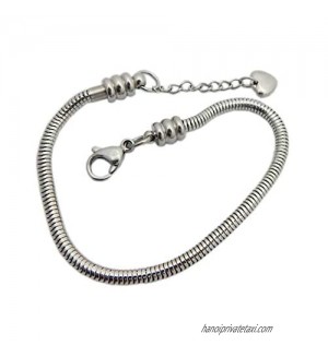 SBI Jewelry Women Girls Stainless Steel Bracelet for Charm Bead Heart Snake Chain Birthday Gift