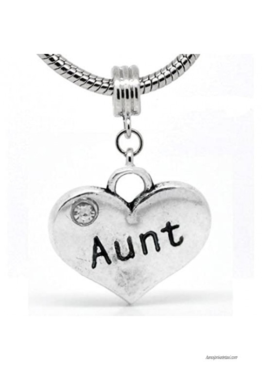 Sexy Sparkles Heart Dangle with Rhinestones Aunt Nana Daughter Sister Brother Special Friend Charm for Snake Chain Bracelet