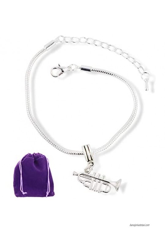 Trumpet Bracelet | Musical Instrument Snake Chain Charm Bracelet Gift for Women or Men